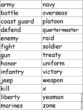 Find a Veterans Day Word for Each Letter
