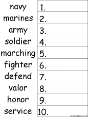 Put 10 Veterans Day Words in Alphabetical Order - Worksheet