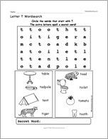 Letter T Wordsearch