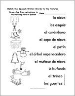Match the Spanish Winter Words to the Pictures