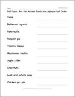 Fall Foods: Put the Autumn Foods into Alphabetical Order