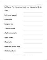 Fall Foods: Put the Autumn Foods into Alphabetical Order