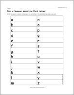 Find a Summer Word for Each Letter