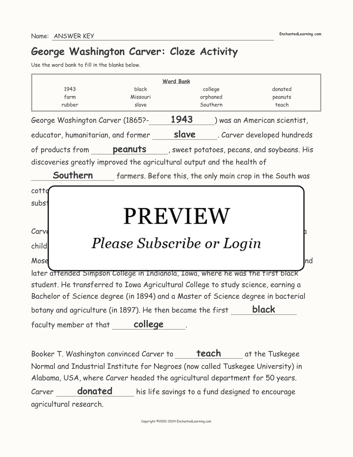 George Washington Carver: Cloze Activity interactive worksheet page 2