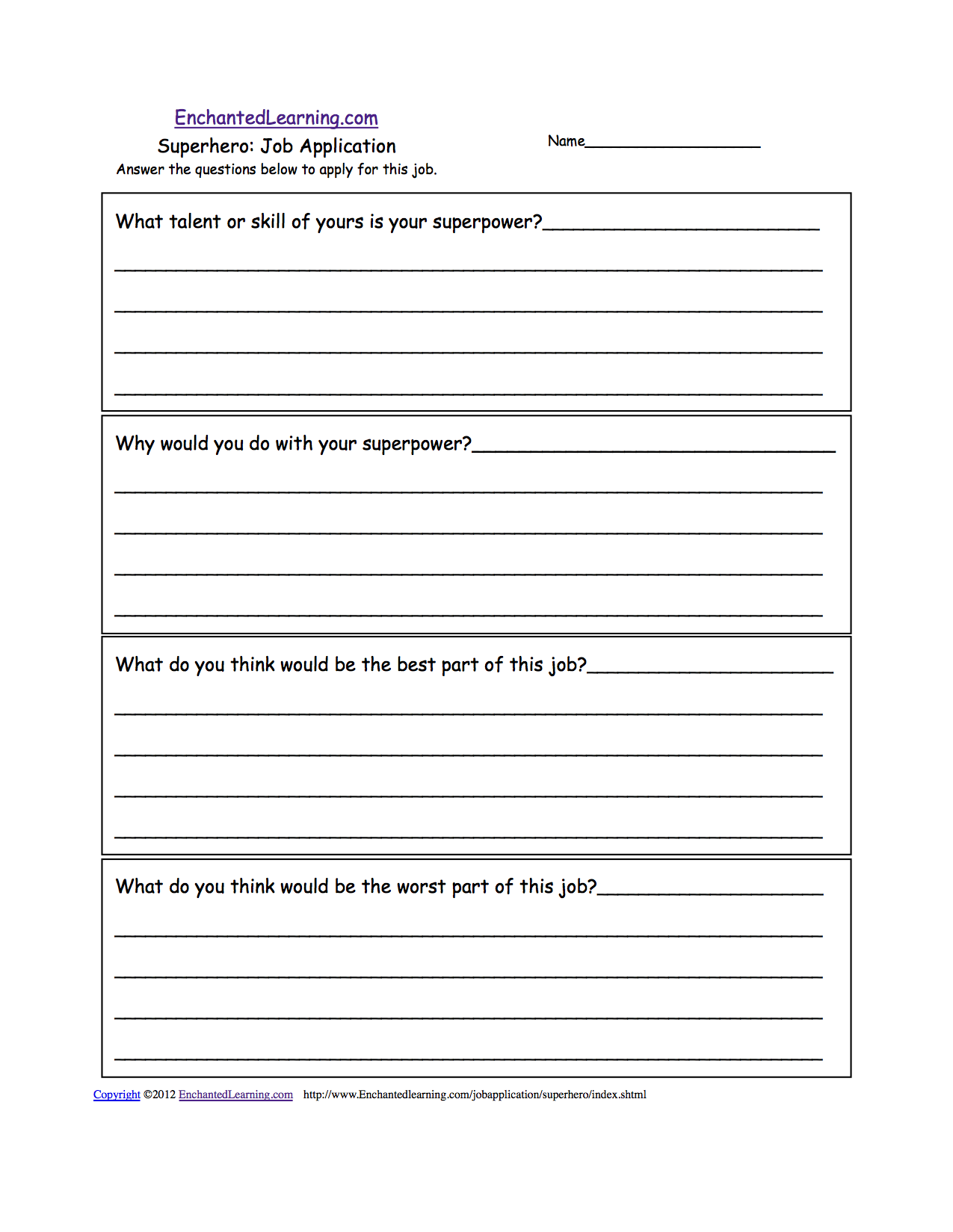 mock job application writing prompts to print enchantedlearning com