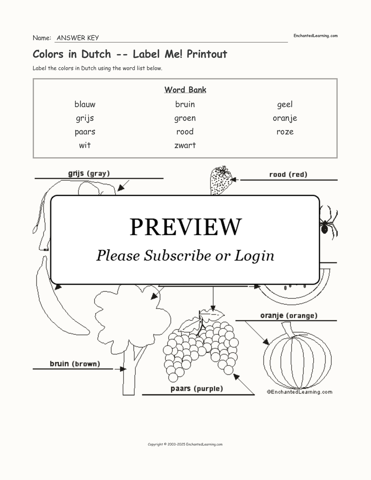 Colors in Dutch -- Label Me! Printout interactive worksheet page 2