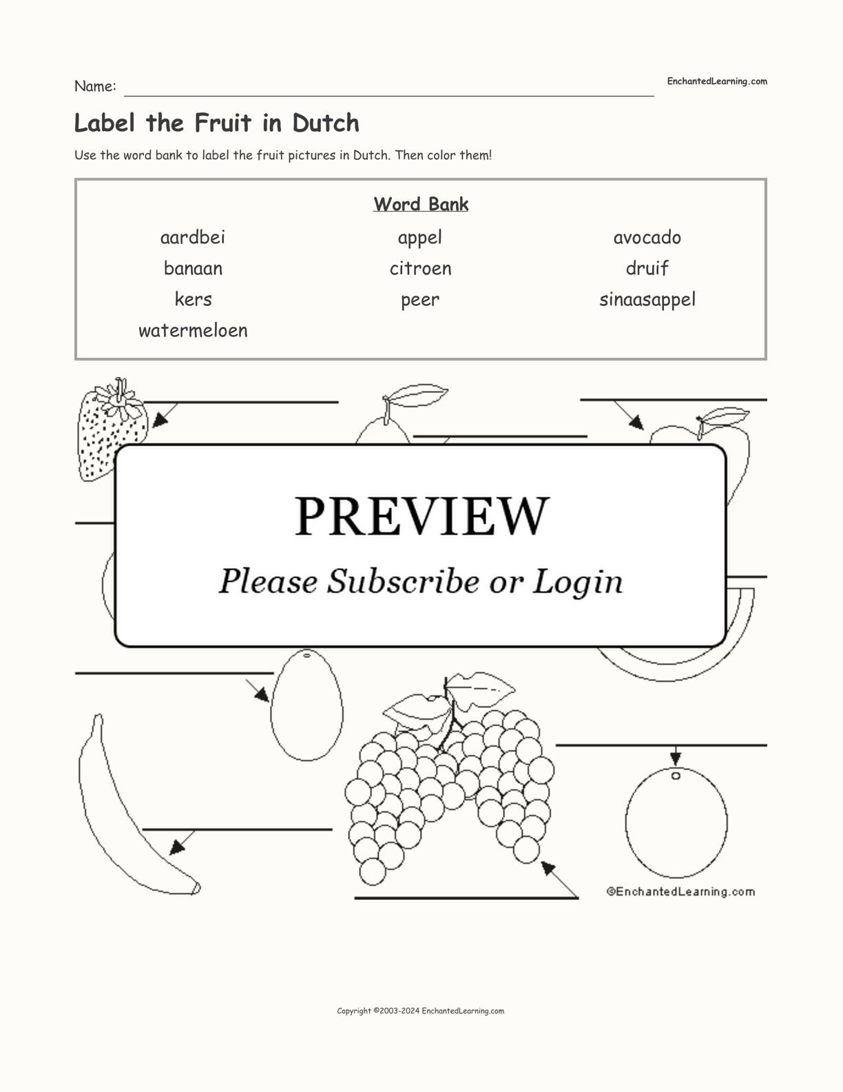 Label the Fruit in Dutch interactive worksheet page 1