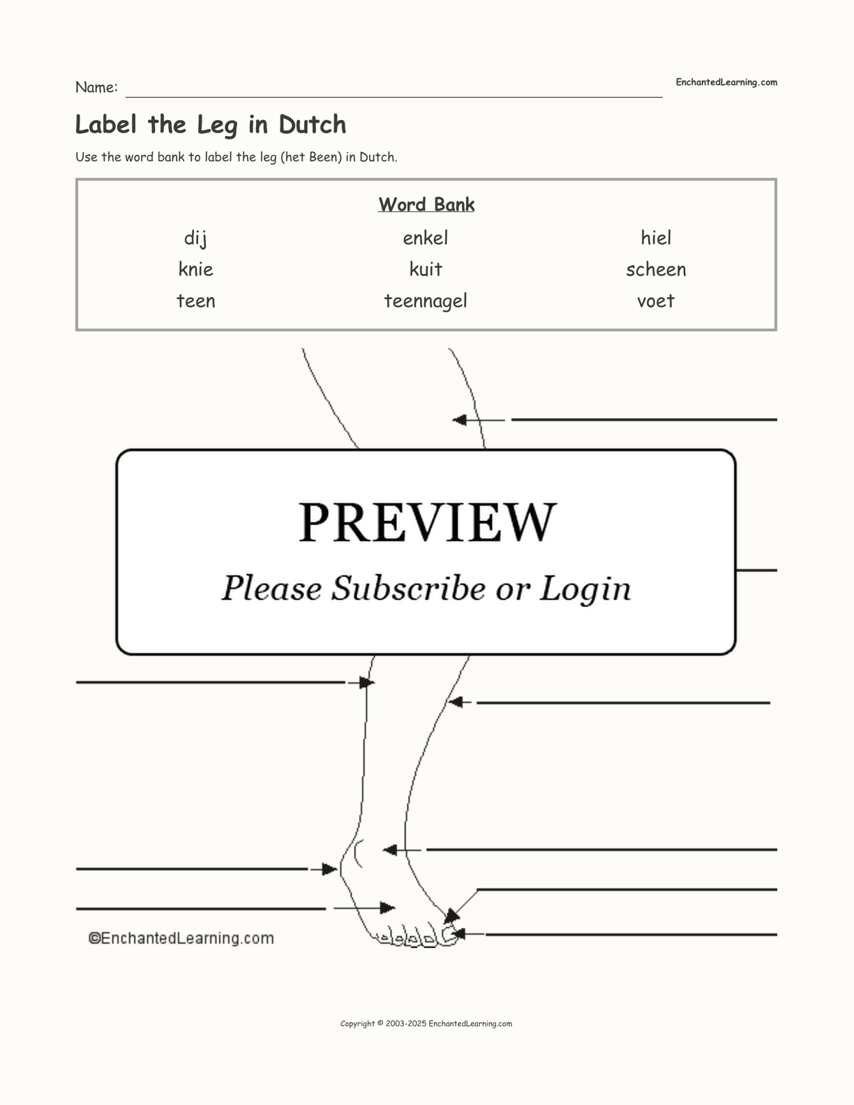 Label the Leg in Dutch interactive worksheet page 1