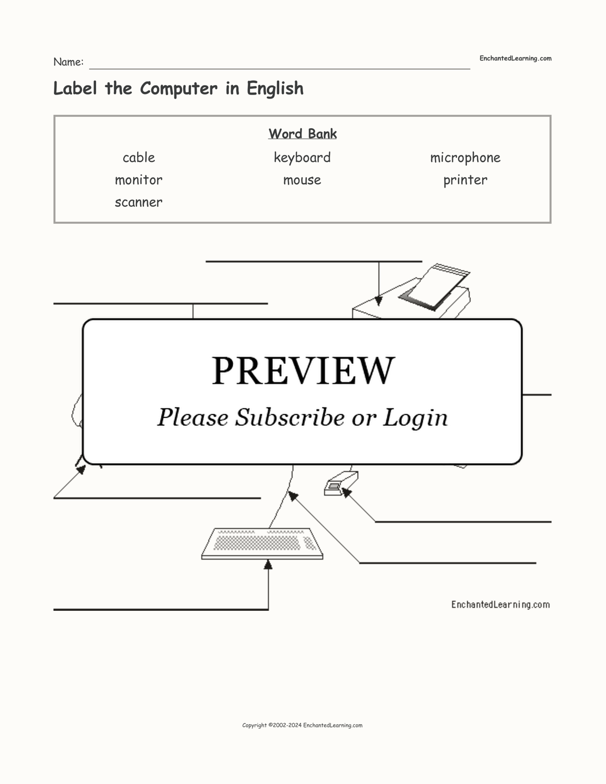 Label the Computer in English interactive worksheet page 1