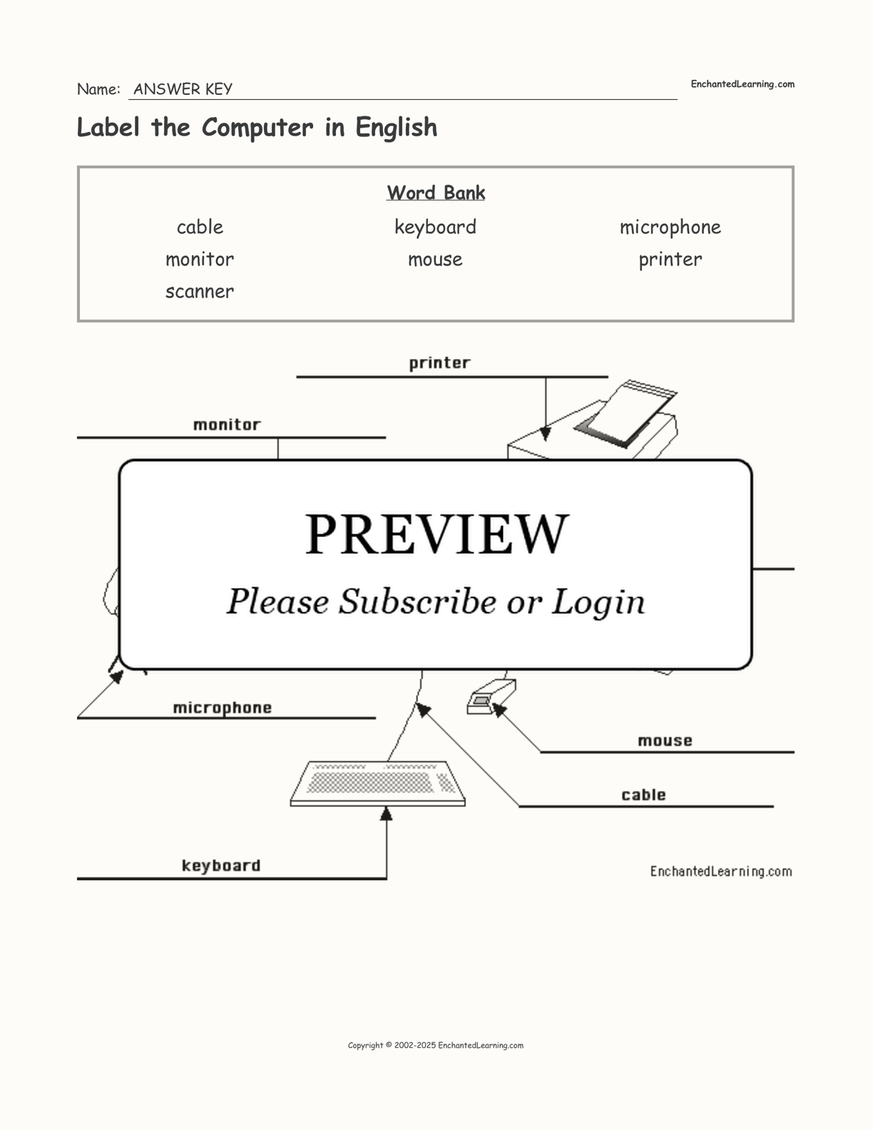 Label the Computer in English interactive worksheet page 2