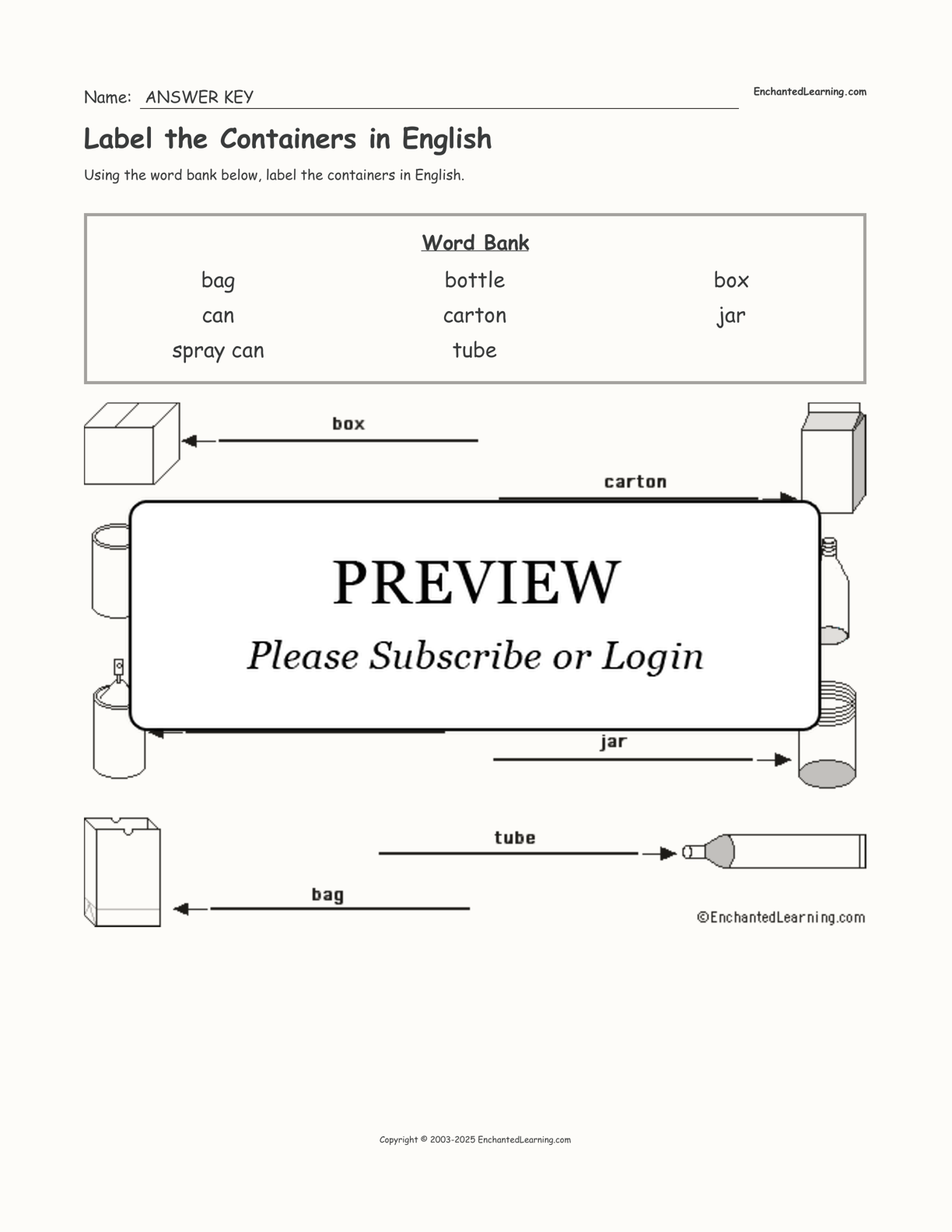 Label the Containers in English interactive worksheet page 2