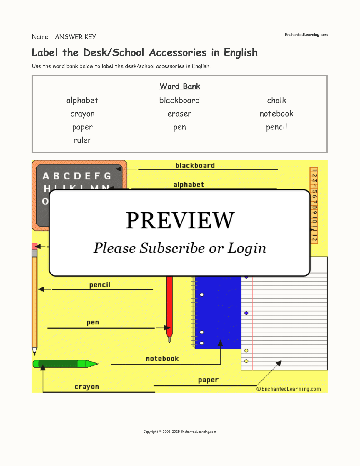 Label the Desk/School Accessories in English interactive worksheet page 2