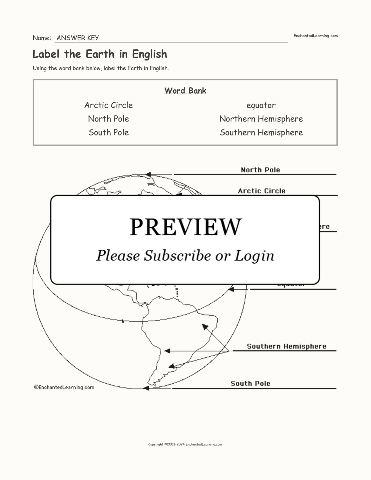 Label the Earth in English interactive worksheet page 2