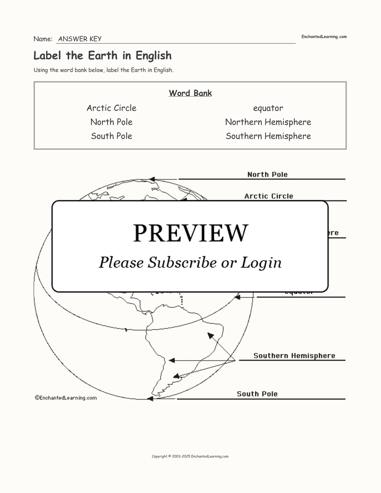 Label the Earth in English - Enchanted Learning