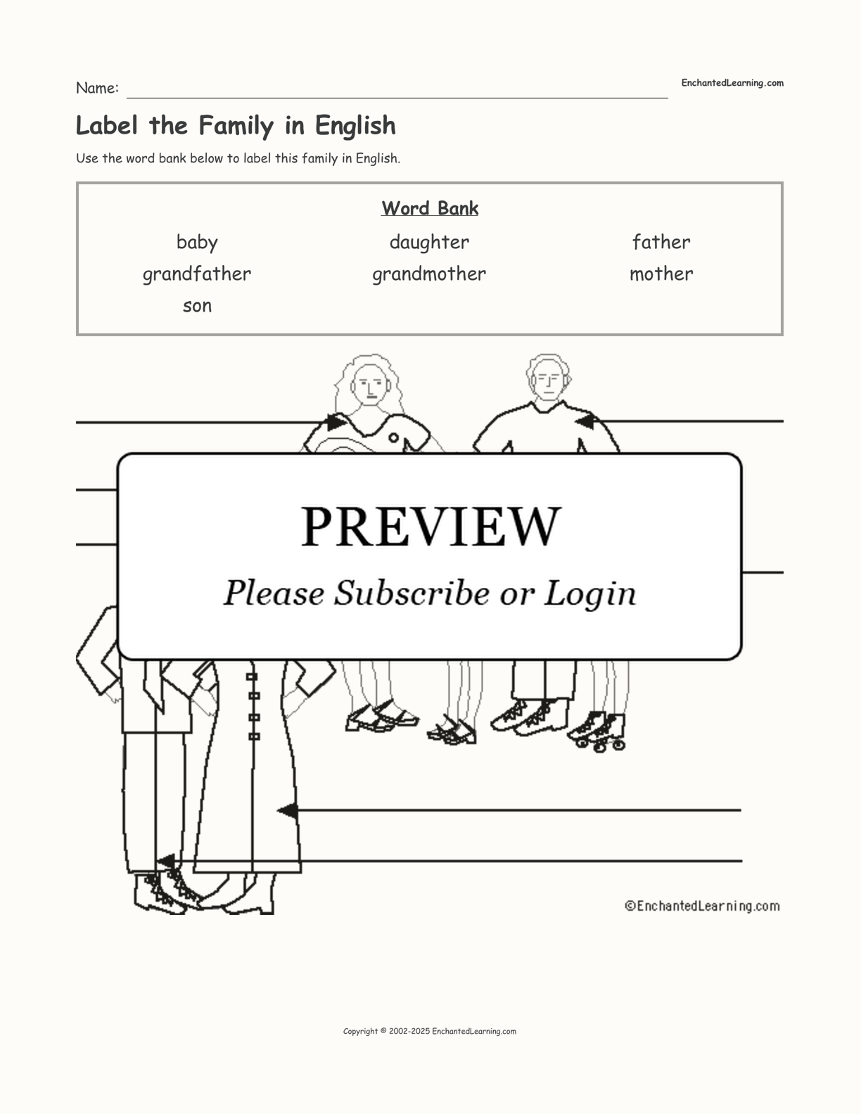 Label the Family in English interactive worksheet page 1