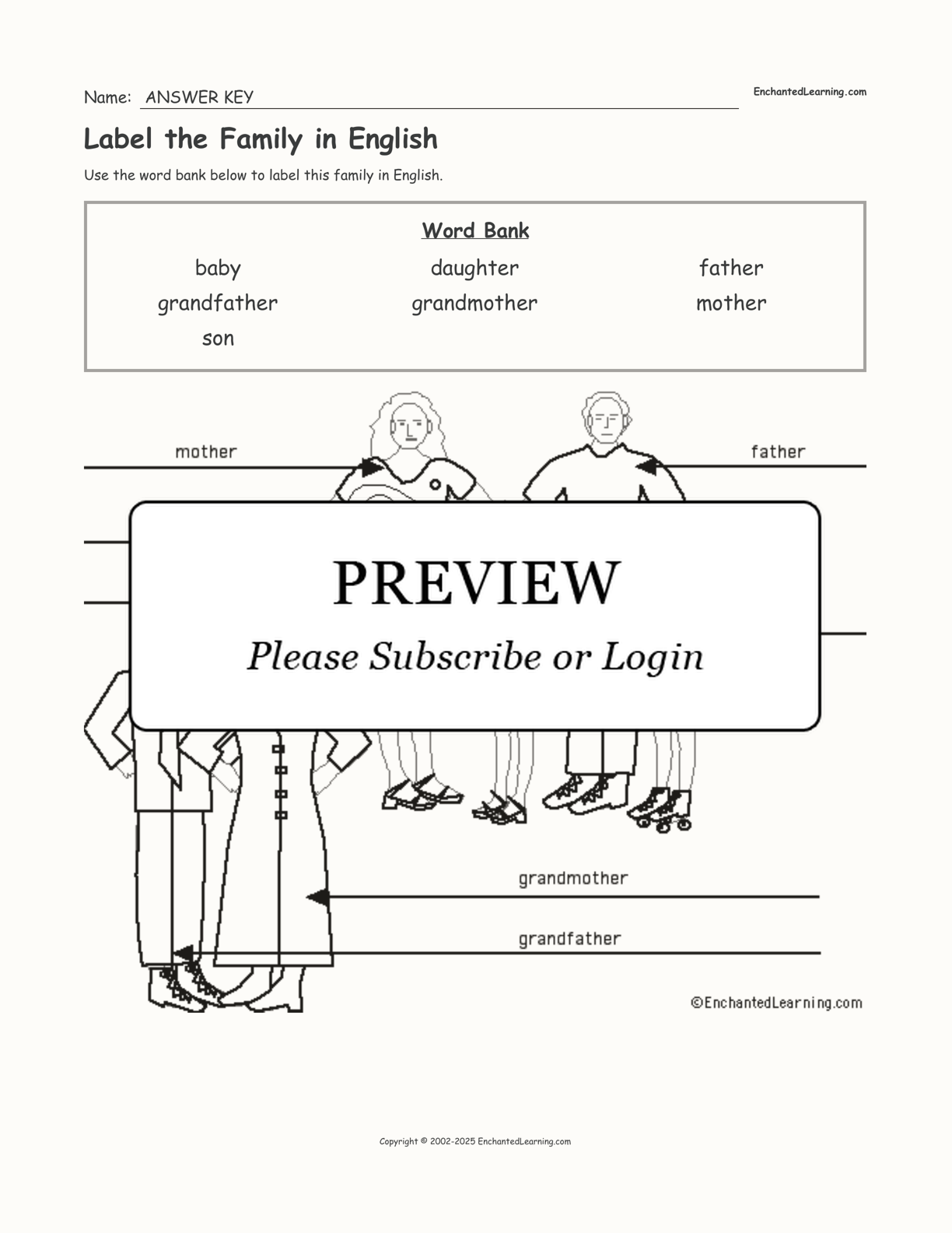 Label the Family in English interactive worksheet page 2