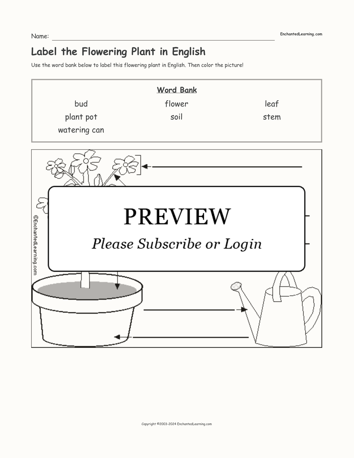 Label the Flowering Plant in English interactive worksheet page 1