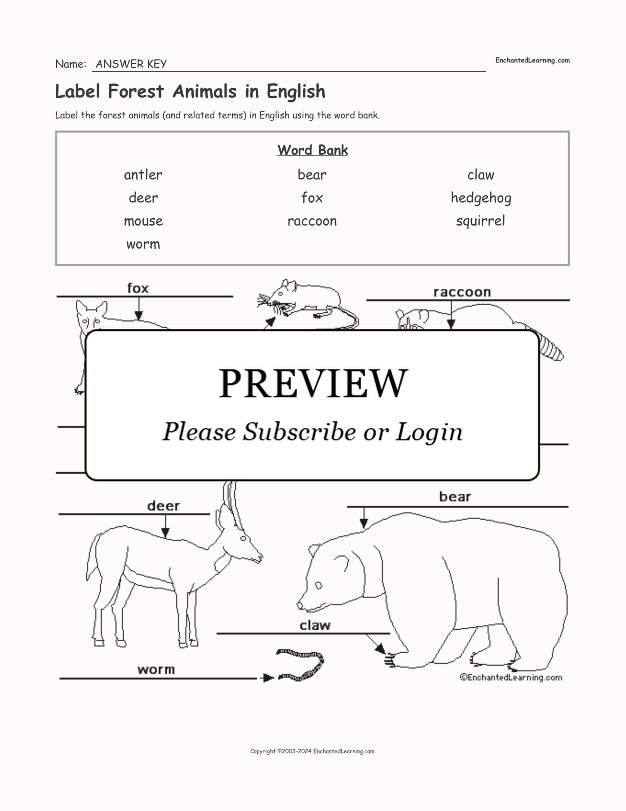 Label Forest Animals in English interactive worksheet page 2