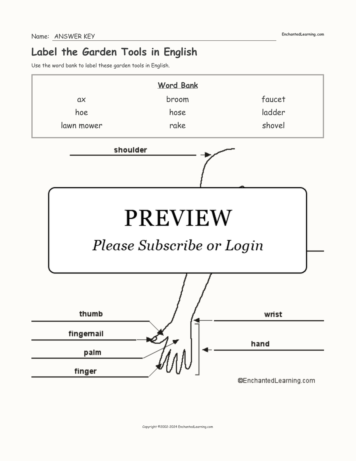 Label the Garden Tools in English interactive worksheet page 2