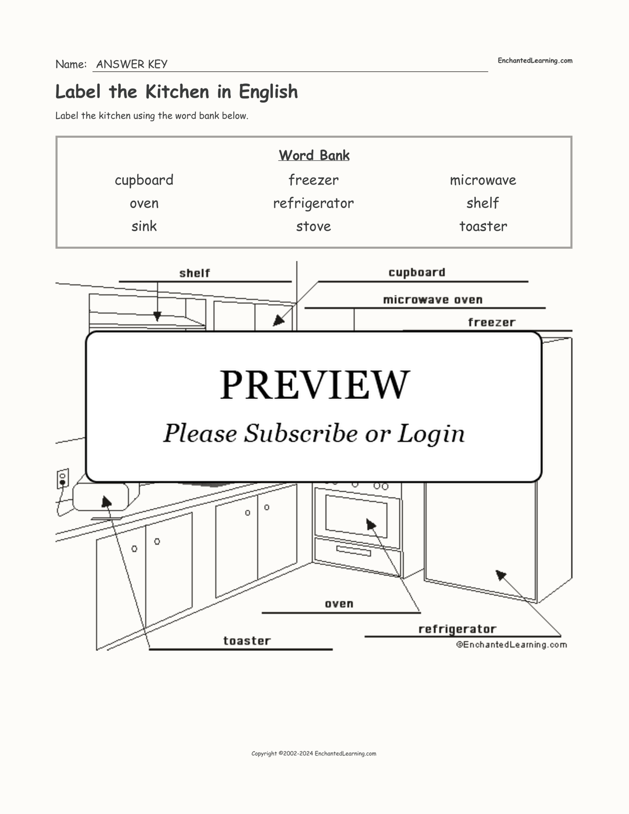 Label the Kitchen in English interactive worksheet page 2