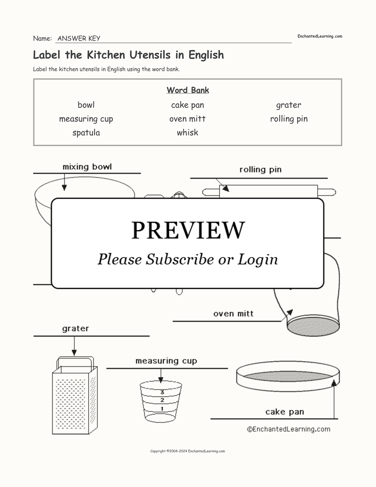 Label the Kitchen Utensils in English interactive worksheet page 2