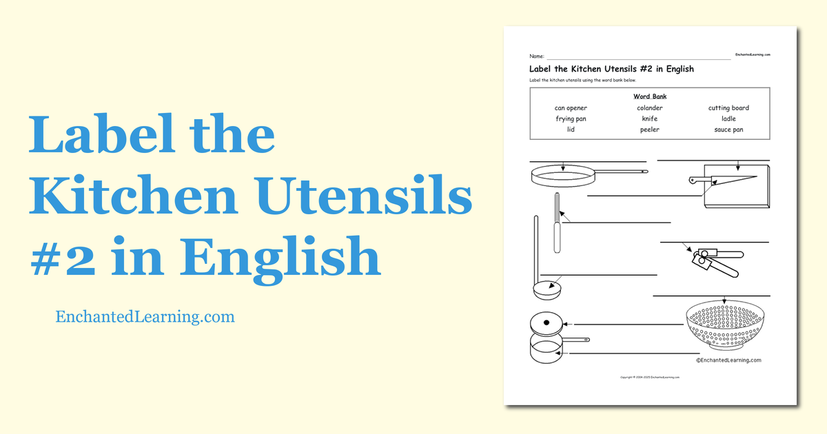 Label the Kitchen Utensils 2 in English Enchanted Learning