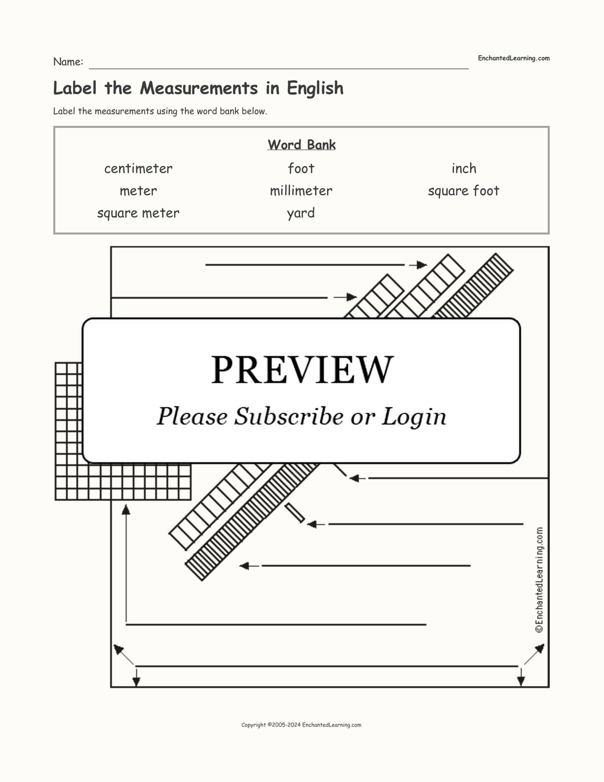 Label the Measurements in English interactive worksheet page 1