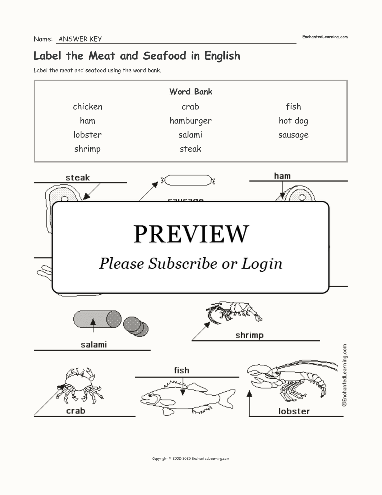 Label the Meat and Seafood in English interactive worksheet page 2