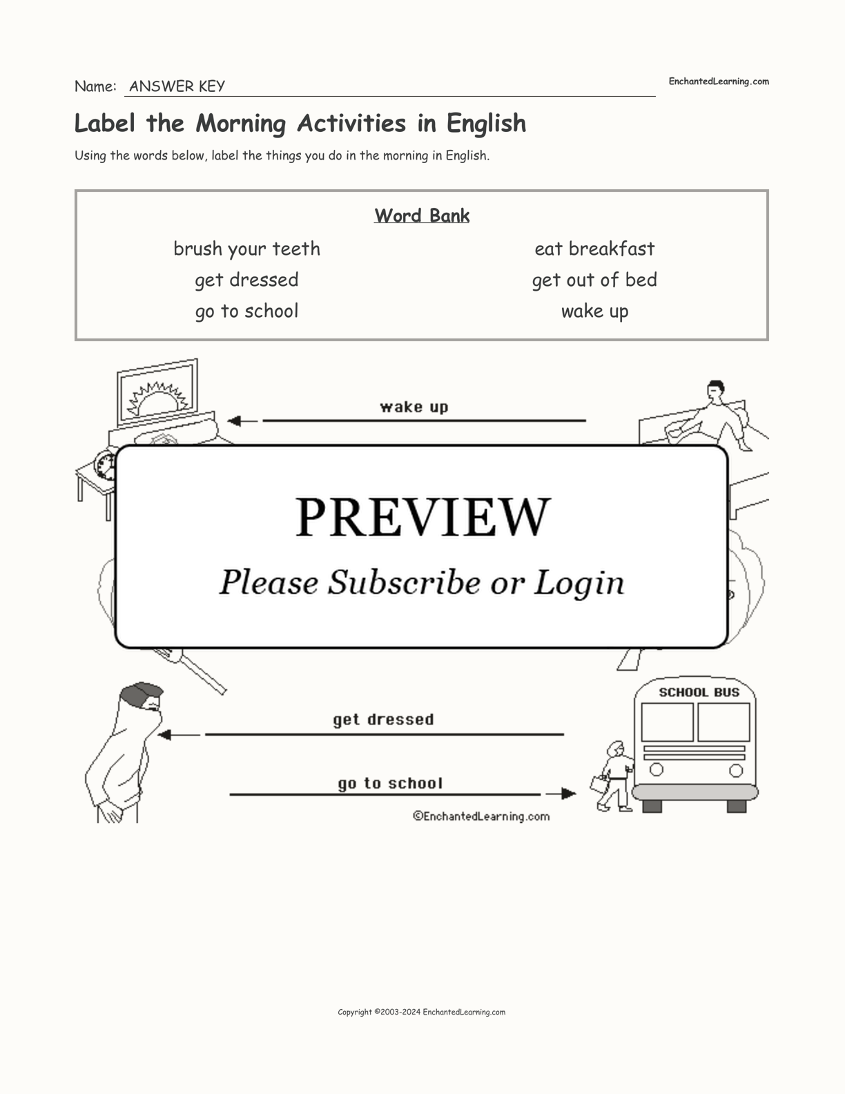 Label the Morning Activities in English interactive worksheet page 2