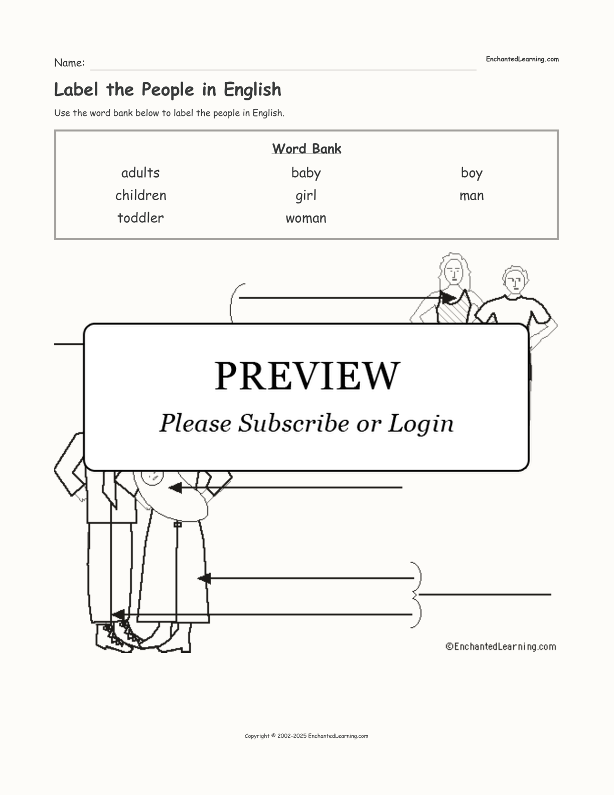 Label the People in English interactive worksheet page 1