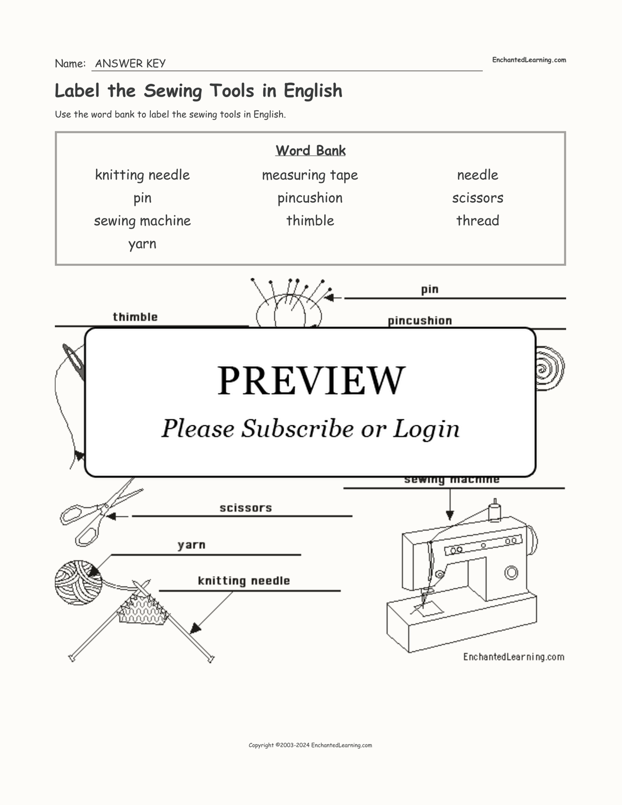 Label the Sewing Tools in English interactive worksheet page 2