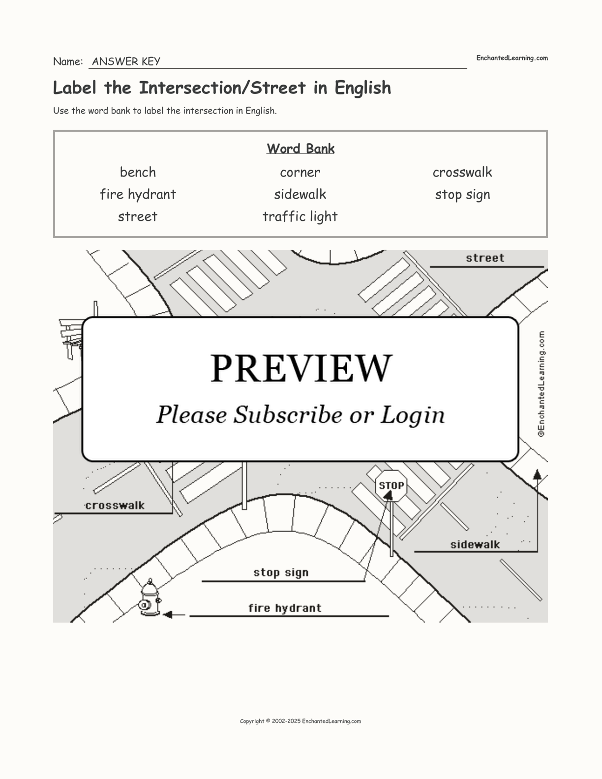 Label the Intersection/Street in English interactive worksheet page 2