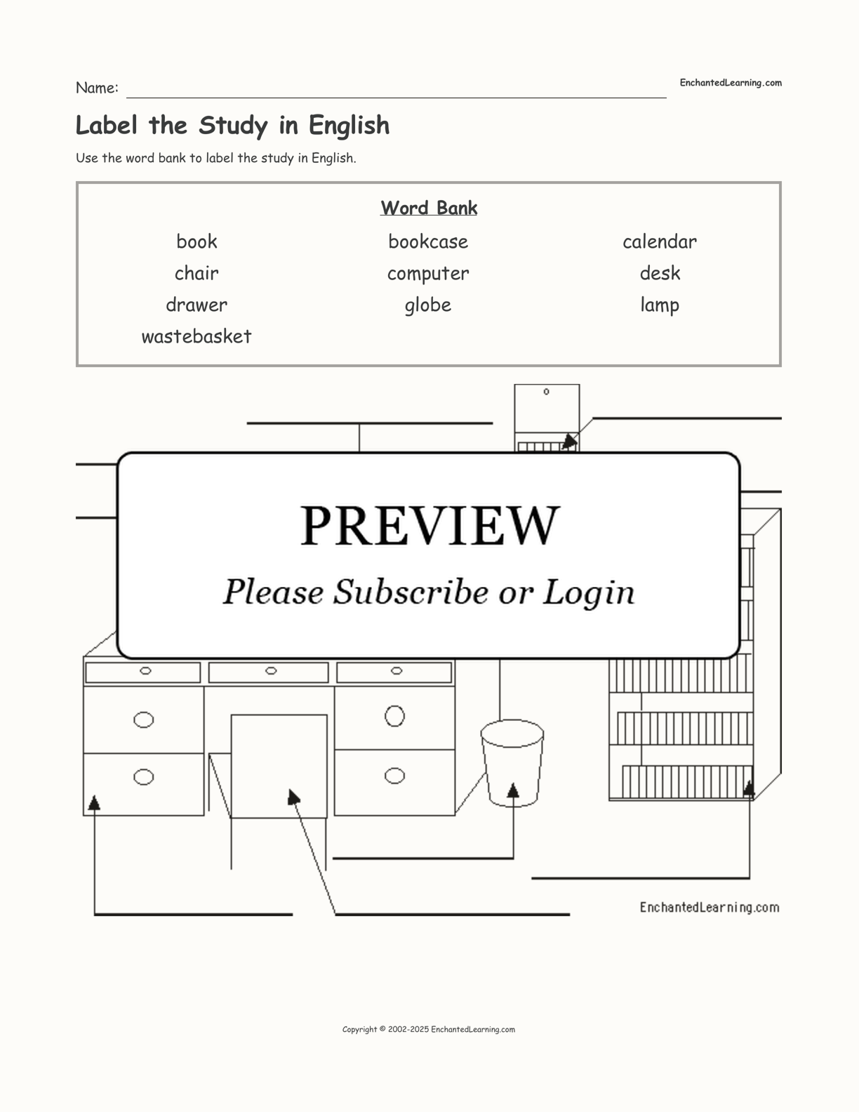 Label the Study in English interactive worksheet page 1