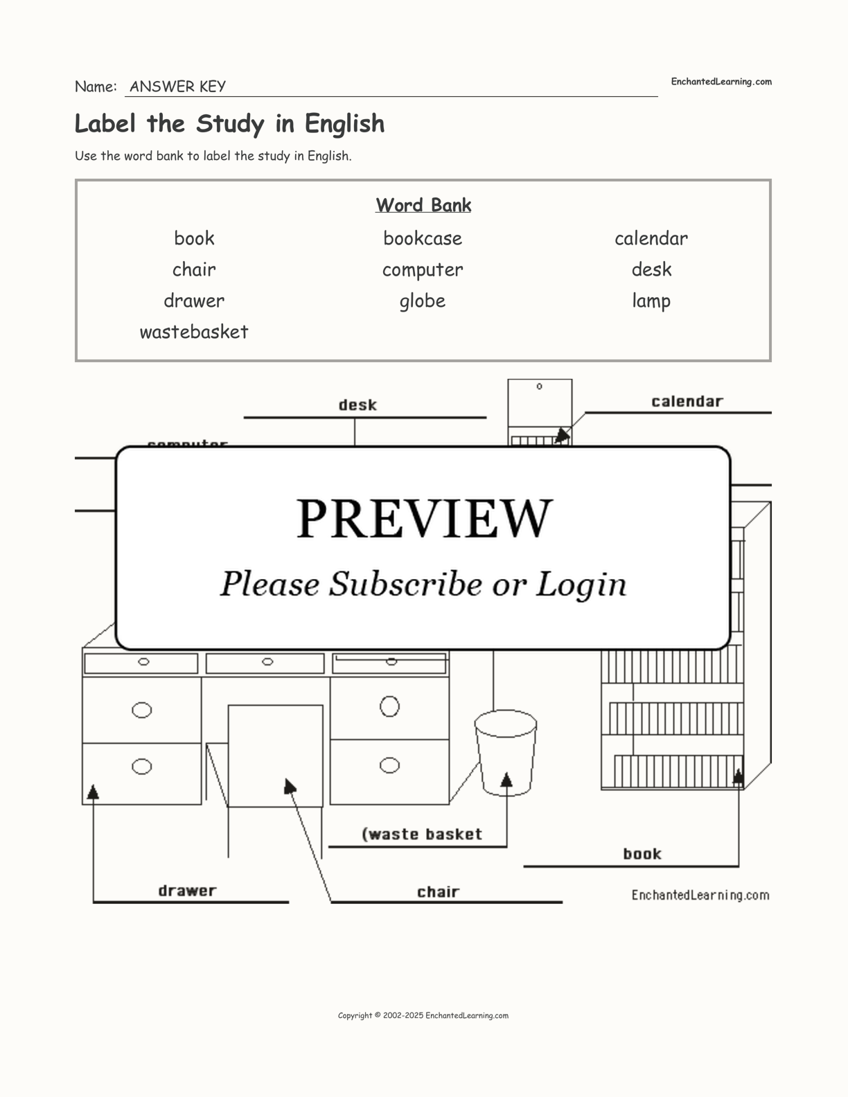 Label the Study in English interactive worksheet page 2