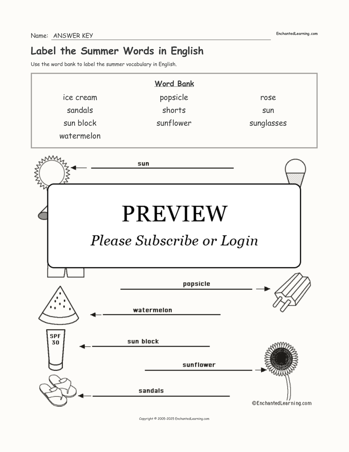 Label the Summer Words in English interactive worksheet page 2