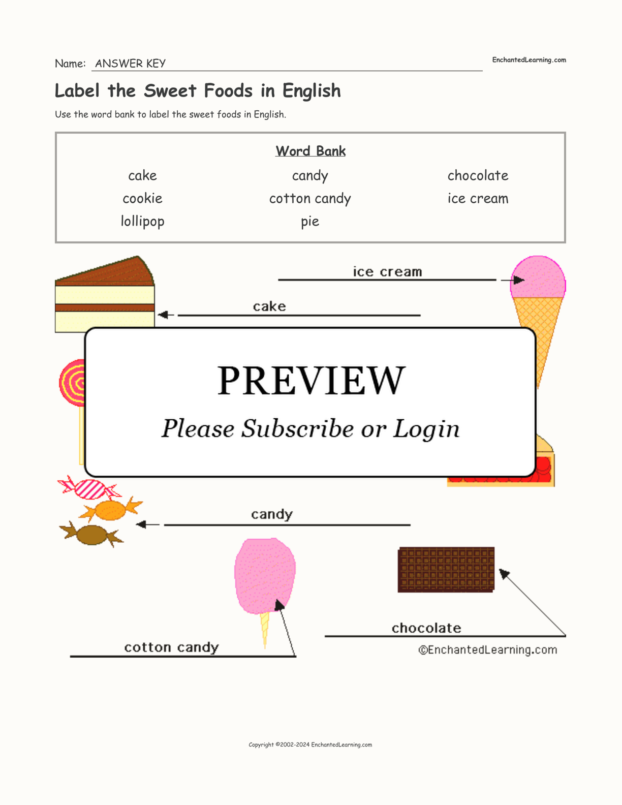 Label the Sweet Foods in English interactive worksheet page 2