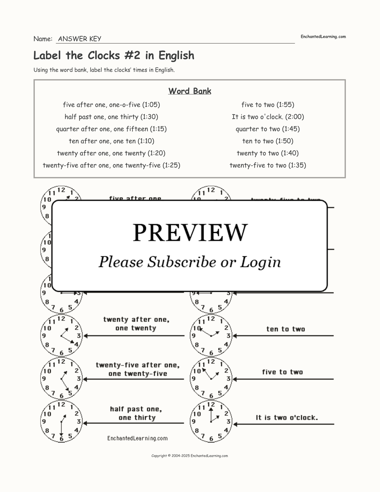 Label the Clocks #2 in English interactive worksheet page 2