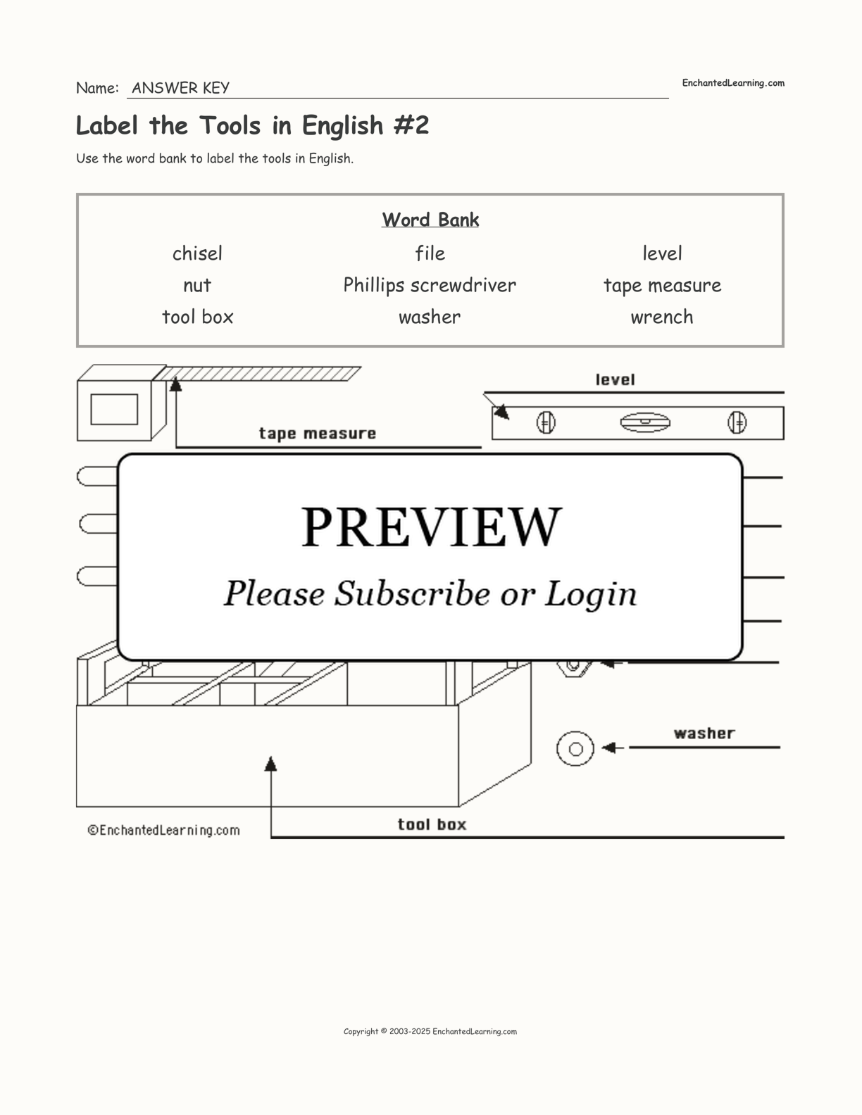 Label the Tools in English #2 interactive worksheet page 2