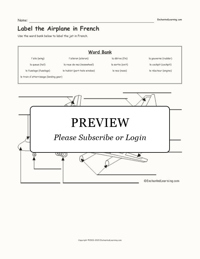 Label the Airplane in French Enchanted Learning