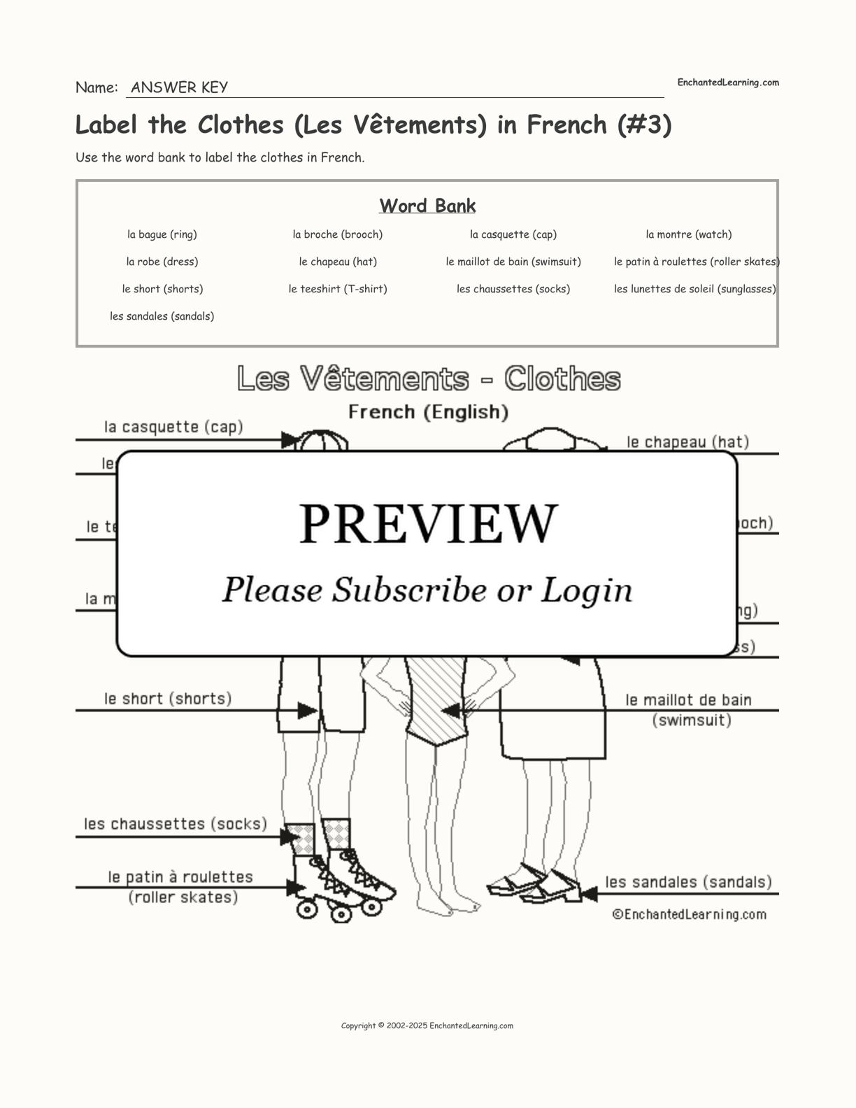 Label the Clothes (Les Vêtements) in French (#3) interactive worksheet page 2