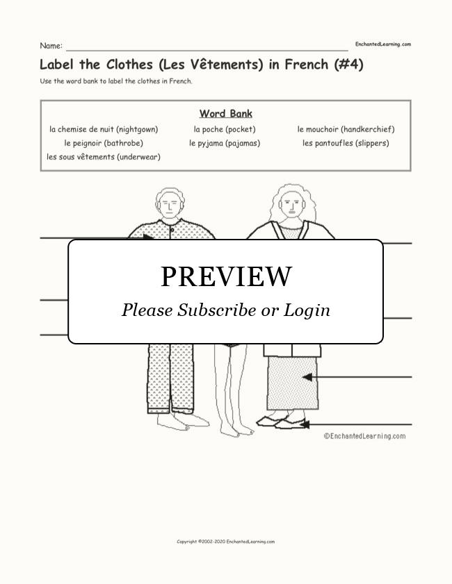 Label the Clothes (Les Vêtements) in French (#4) - Enchanted Learning