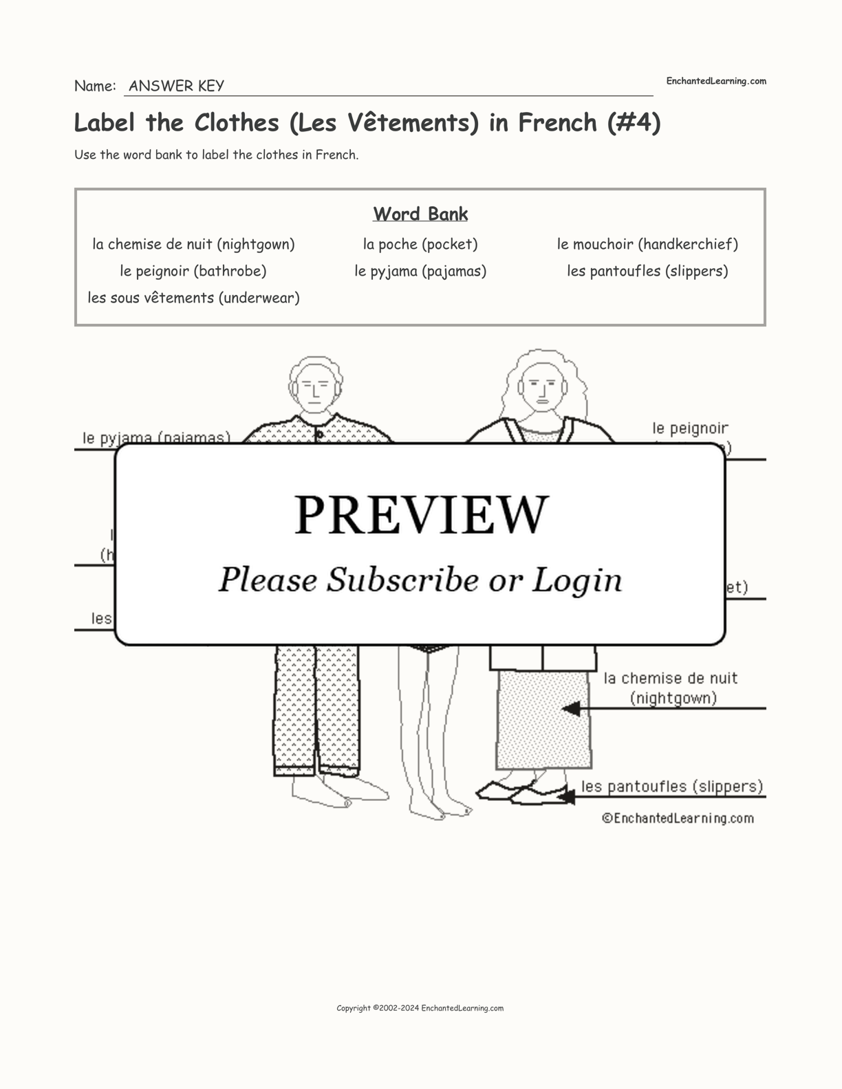 Label the Clothes (Les Vêtements) in French (#4) interactive worksheet page 2