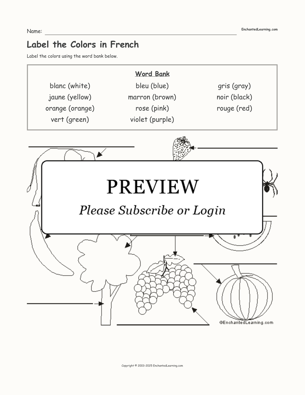 Label the Colors in French interactive worksheet page 1