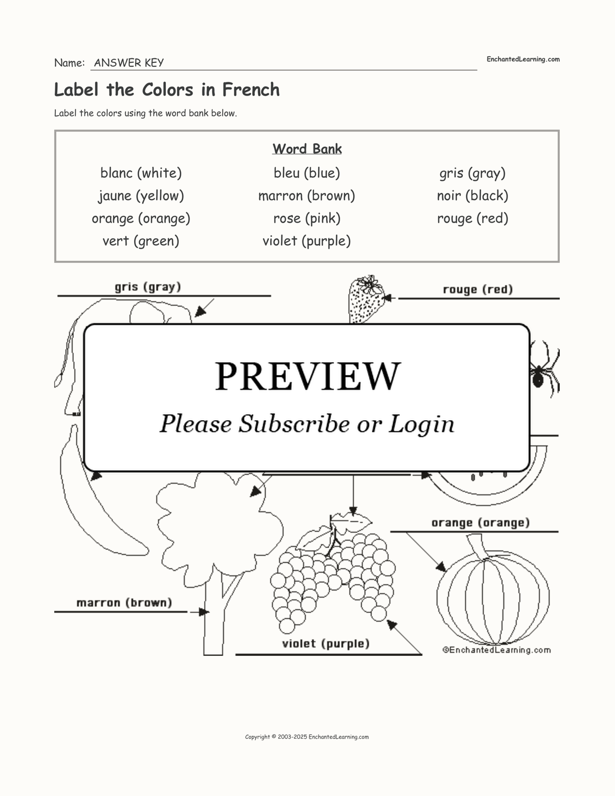 Label the Colors in French interactive worksheet page 2