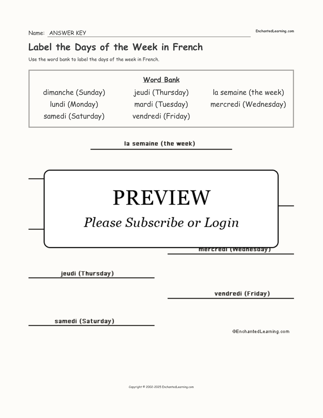 Label the Days of the Week in French interactive worksheet page 2