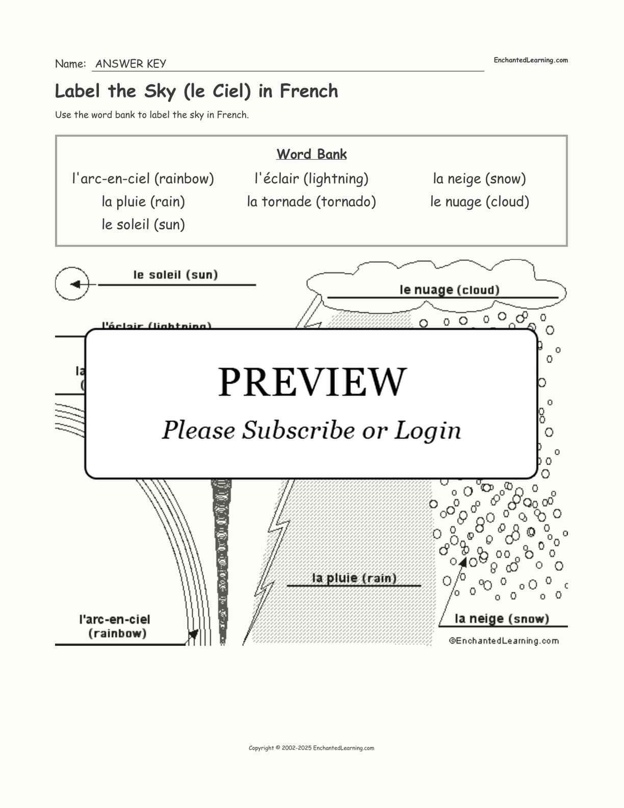 Label the Sky (le Ciel) in French interactive worksheet page 2