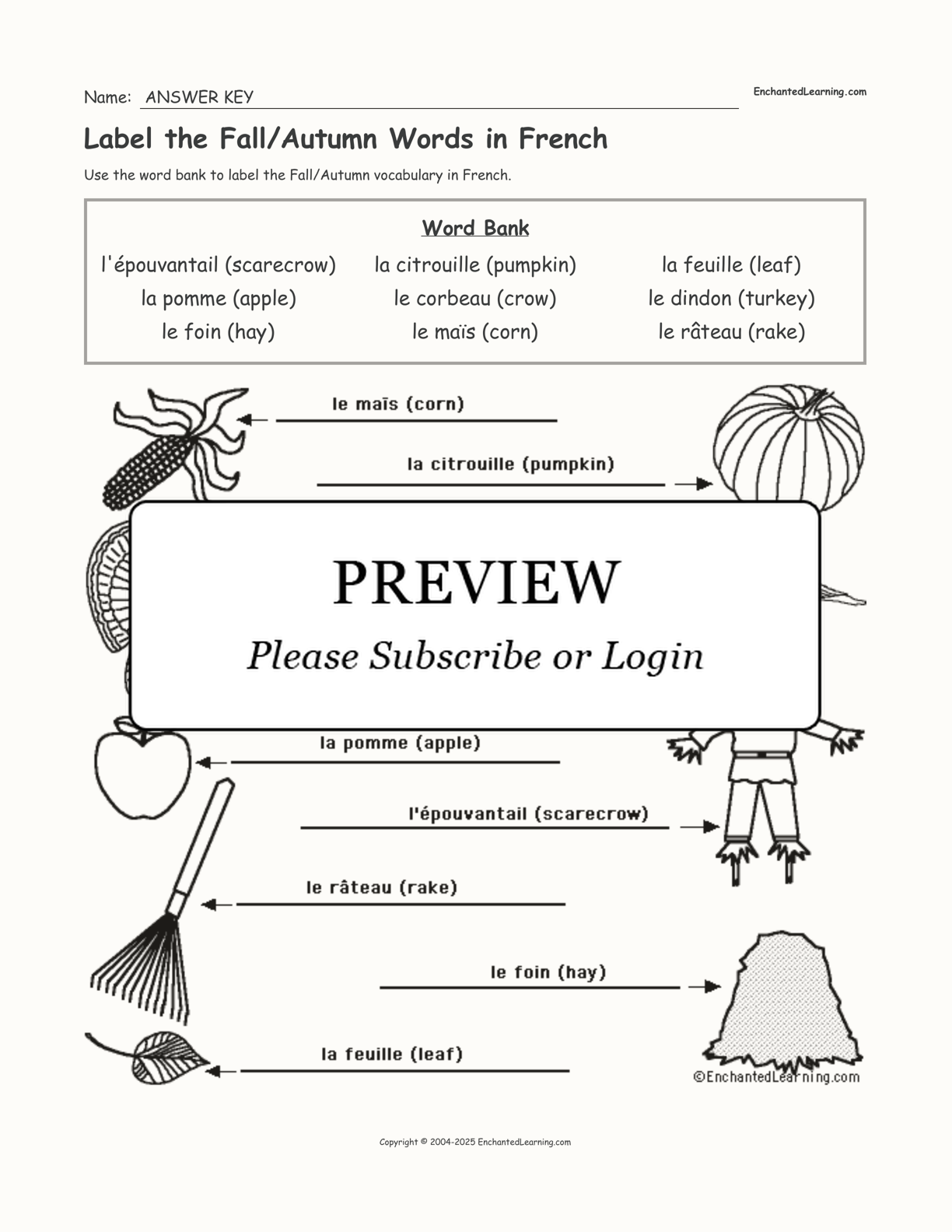 Label the Fall/Autumn Words in French interactive worksheet page 2