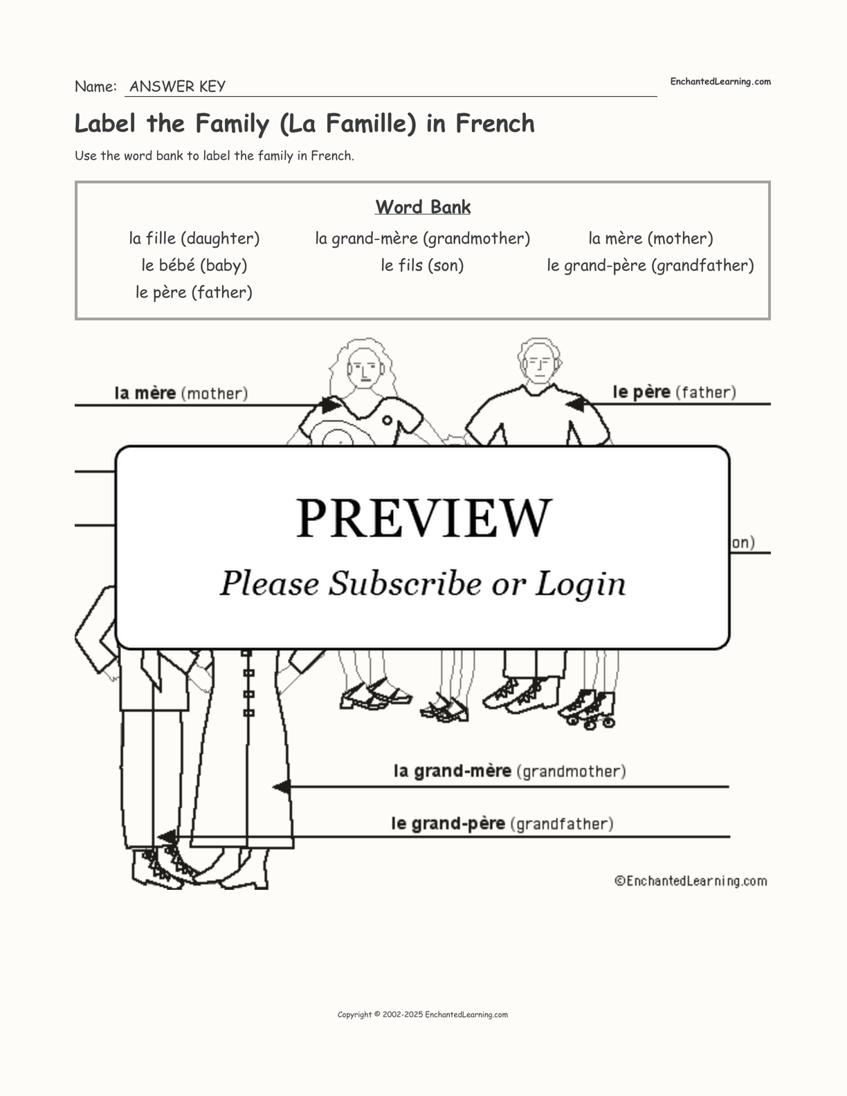 Label the Family (La Famille) in French interactive worksheet page 2