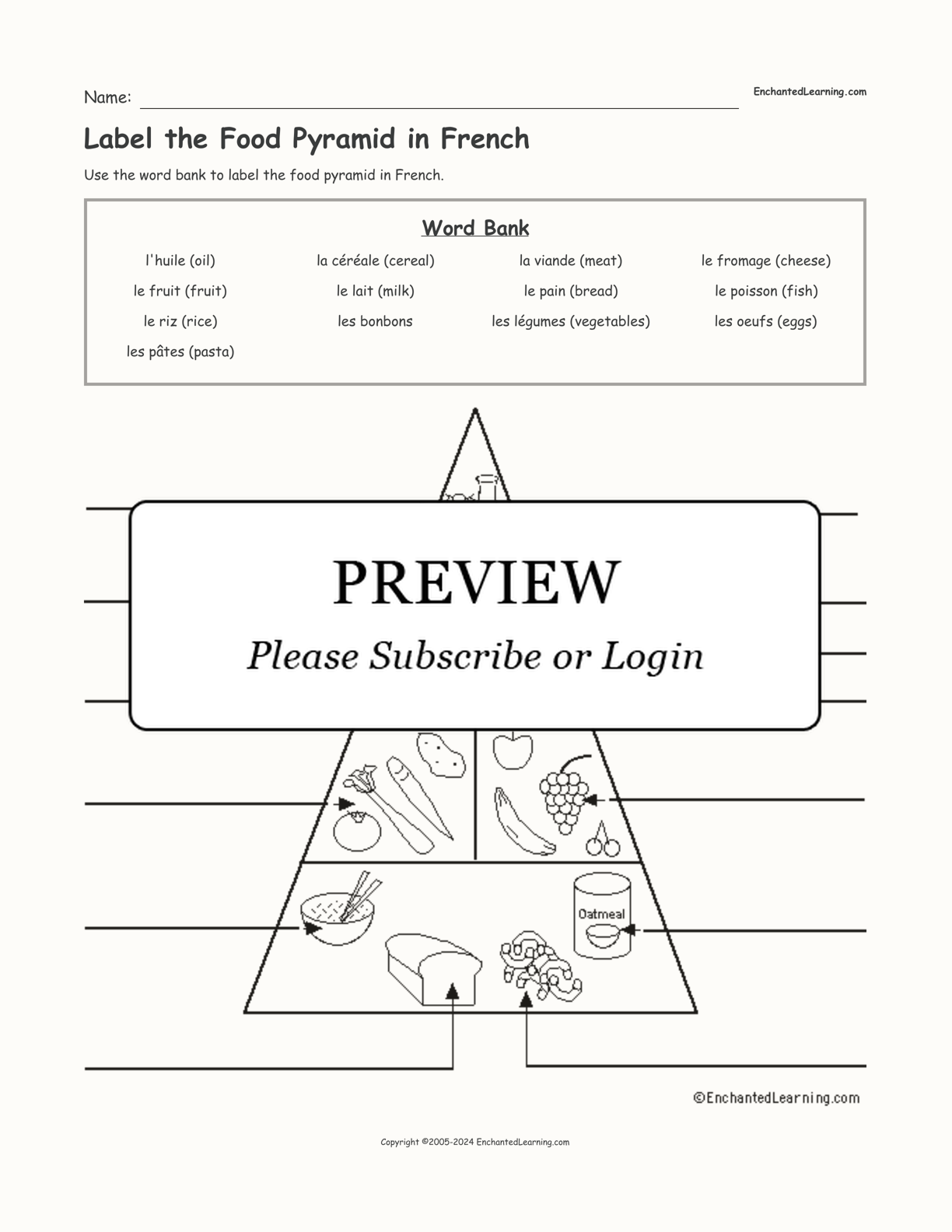Label the Food Pyramid in French interactive worksheet page 1