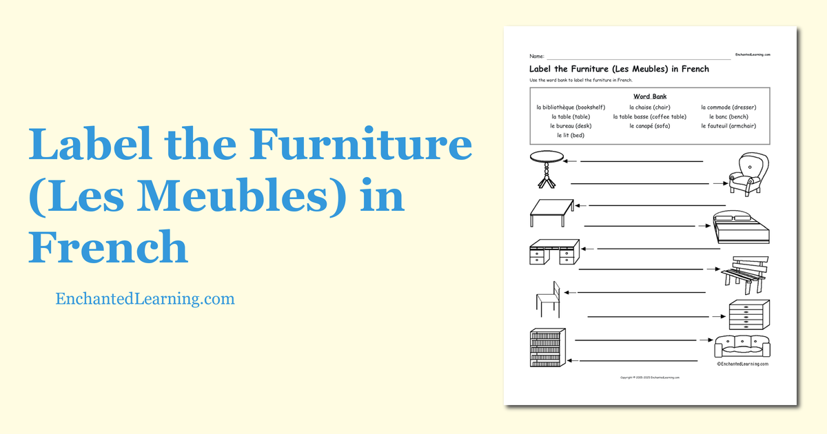 Label the Furniture (Les Meubles) in French Enchanted Learning